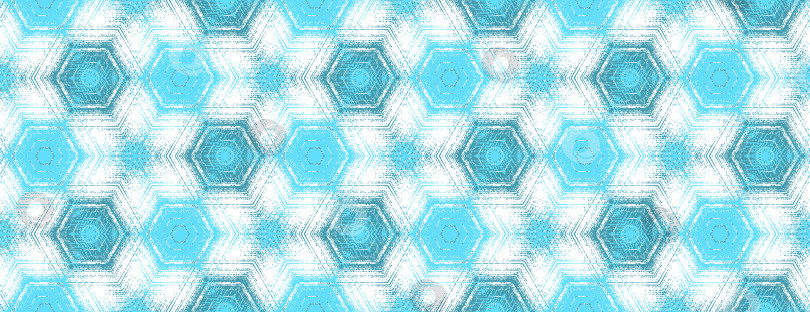 Скачать Бесшовный узор в виде шестиугольника, абстрактный голубой, бирюзовый и белый текстурированный орнамент в виде калейдоскопа фотосток Ozero