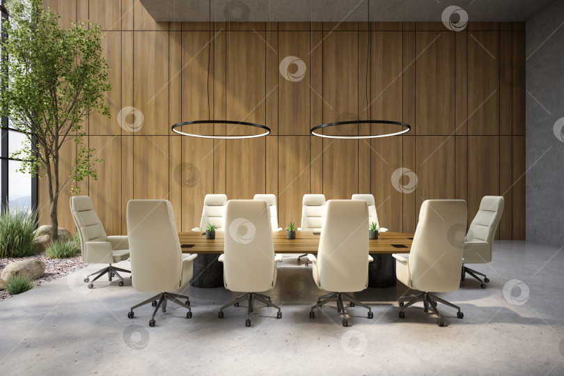 Скачать Концептуальный офис в современном стиле с интерьером конференц-зала 3d-иллюстрация фотосток Ozero