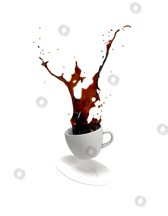 Скачать падающая кофейная чашка на белом фоне 3d иллюстрация фотосток Ozero