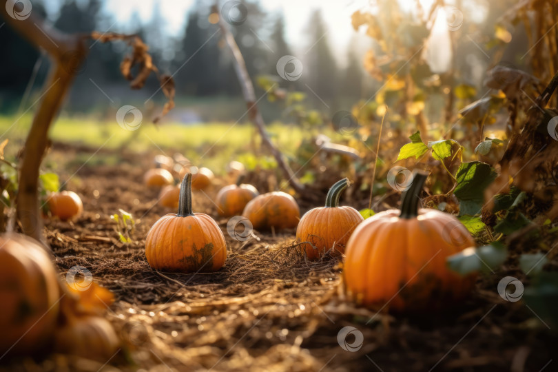 Скачать Осенний урожай тыквы на поле сельский пейзаж фотосток Ozero