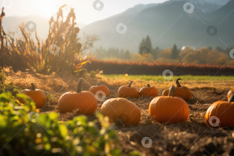 Скачать Осенний урожай тыквы на поле сельский пейзаж фотосток Ozero