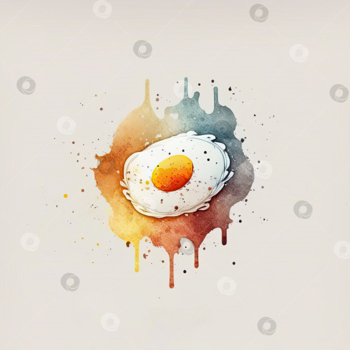 Скачать Квадратная акварельная иллюстрация с жареным куриным яйцом фотосток Ozero