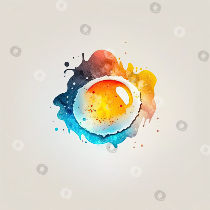 Скачать Квадратная акварельная иллюстрация с жареным куриным яйцом фотосток Ozero