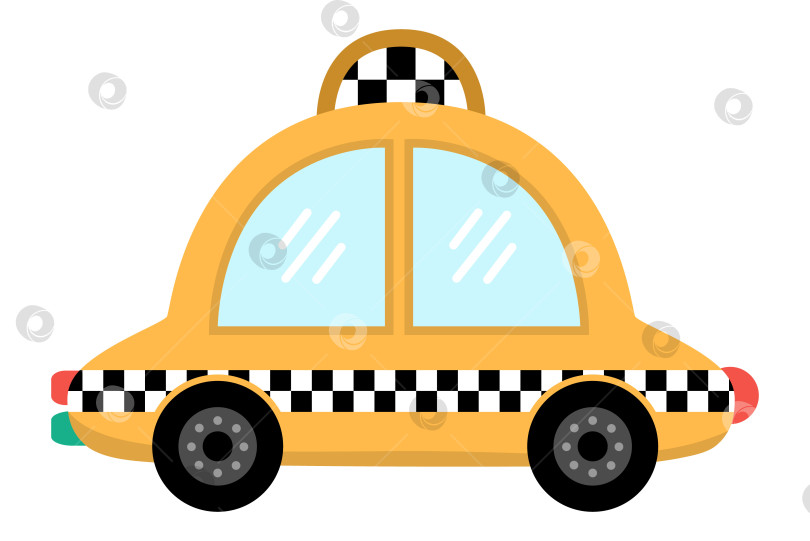 Скачать Векторный желтый автомобиль такси. Забавное такси для детей. Симпатичный клип для автомобиля ar фотосток Ozero