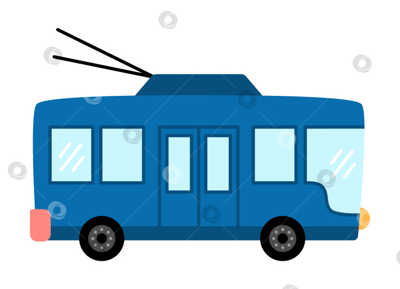 Скачать Векторный синий троллейбус. Забавный электрический автобус для детей. Симпатичный автомобиль фотосток Ozero