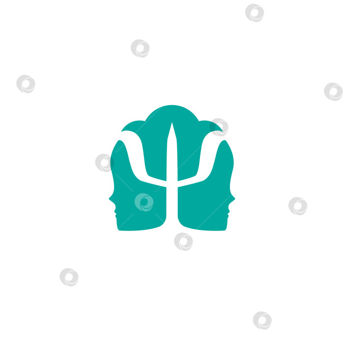 Скачать Голова синего человека с греческой буквой Psi. Логотип "Нейропсихология и психология" выделен белым цветом. фотосток Ozero