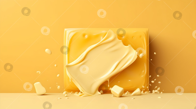 Скачать Разнообразные молочные продукты на желтом фоне. Кусочки плавленого сливочного сыра и сливочного масла выделены на желтом фоне с пробелом для копирования. Концепция фермерских молочных продуктов. Искусственный интеллект фотосток Ozero