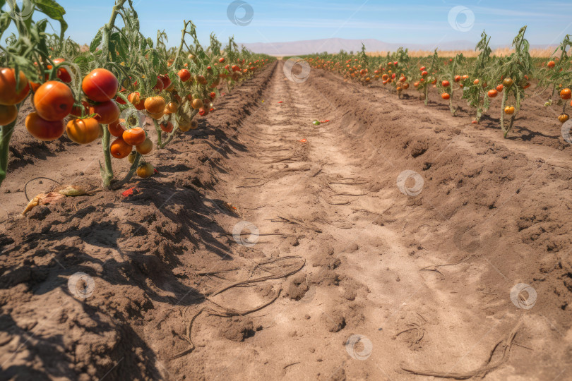 Скачать Вид на грядки с помидорами в очень жаркое лето фотосток Ozero