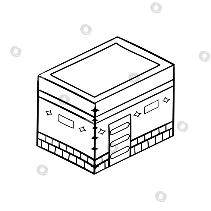 Скачать Нарисованный от руки клипарт исламского священного дня. Нарисованный каракулями символ ислама - Кааба. Изолированный на белом фоне. фотосток Ozero