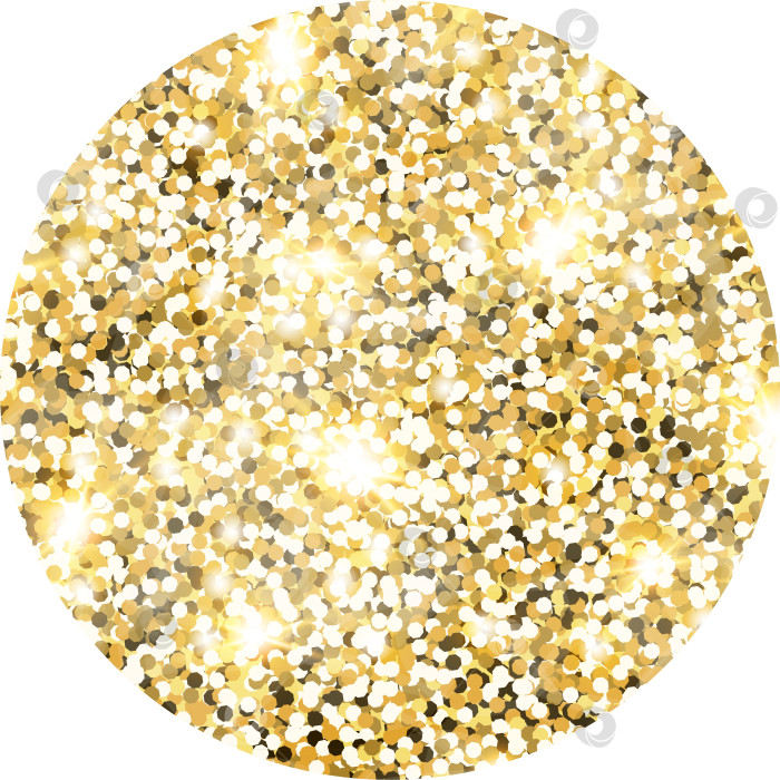 Скачать Круговой блестящий элемент дизайна в форме золотого блеска. Форма текстуры пыли золотистого цвета для праздничного оформления, флаера, плаката, поздравительной открытки, фона, обоев. Блестящая краска образует иллюстрацию ко дню рождения. фотосток Ozero