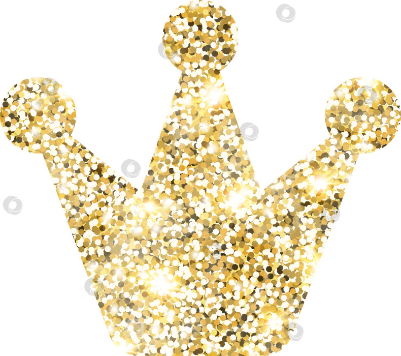 Скачать Элемент дизайна в форме короны с блестящим золотым блеском. Форма текстуры пыли золотистого цвета для праздничного оформления, флаера, плаката, поздравительной открытки, фона, обоев. Блестящая краска образует иллюстрацию ко дню рождения. фотосток Ozero