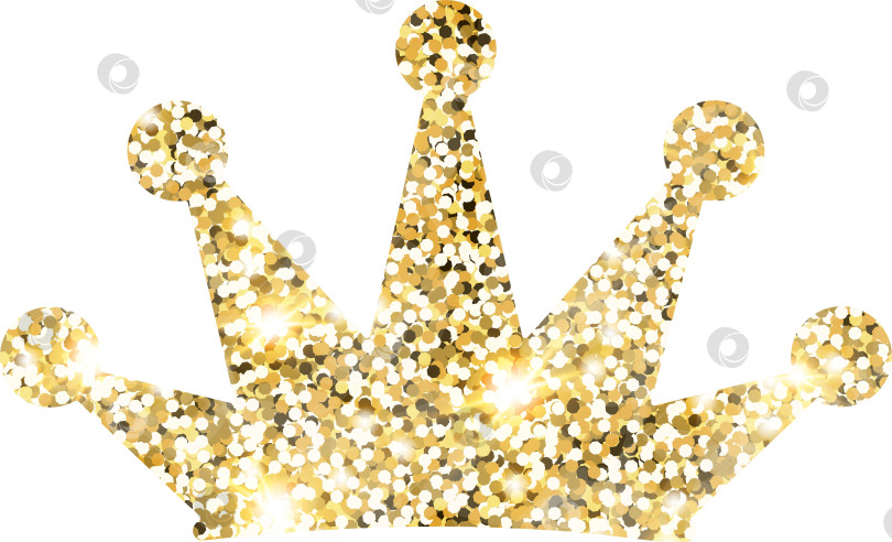 Скачать Элемент дизайна в форме короны с блестящим золотым блеском. Форма текстуры пыли золотистого цвета для праздничного оформления, флаера, плаката, поздравительной открытки, фона, обоев. Блестящая краска образует иллюстрацию ко дню рождения. фотосток Ozero