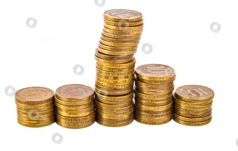 Скачать стопка золотых монет, выделенных на белом фоне фотосток Ozero