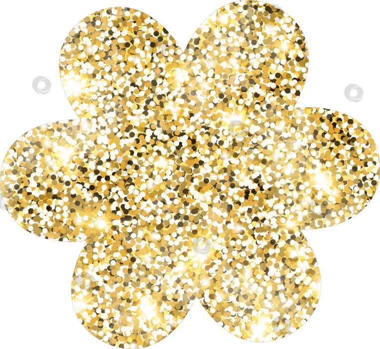 Скачать Элемент дизайна в форме цветка с блестящим золотым блеском. Ромашка золотистого цвета с текстурой пыли для праздничного оформления, флаера, плаката, поздравительной открытки, фона, обоев. Блестящая краска образует иллюстрацию ко дню рождения. фотосток Ozero