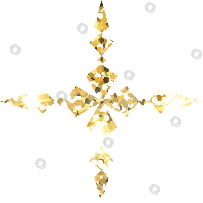 Скачать Элемент дизайна в форме блестящей золотой блестки в виде снежинки. Форма текстуры пыли золотистого цвета для праздничного оформления, флаера, плаката, поздравительной открытки, фона, обоев. Блестящая краска образует иллюстрацию ко дню рождения. фотосток Ozero