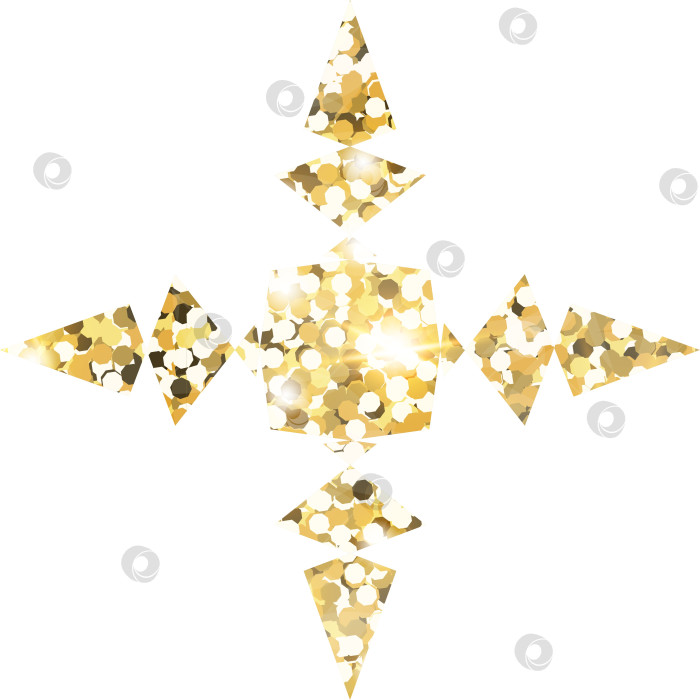 Скачать Элемент дизайна в форме блестящей золотой блестки в виде снежинки. Форма текстуры пыли золотистого цвета для праздничного оформления, флаера, плаката, поздравительной открытки, фона, обоев. Блестящая краска образует иллюстрацию ко дню рождения. фотосток Ozero