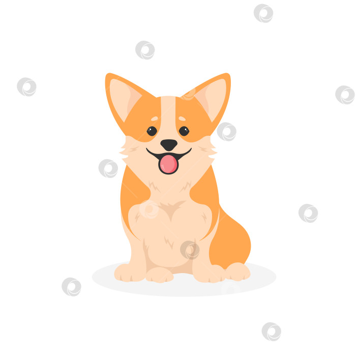 Скачать Векторная мультяшная иллюстрация собаки Корги. Милый дружелюбный щенок сидит, улыбаясь с высунутым языком, изолированный на белом фоне. фотосток Ozero
