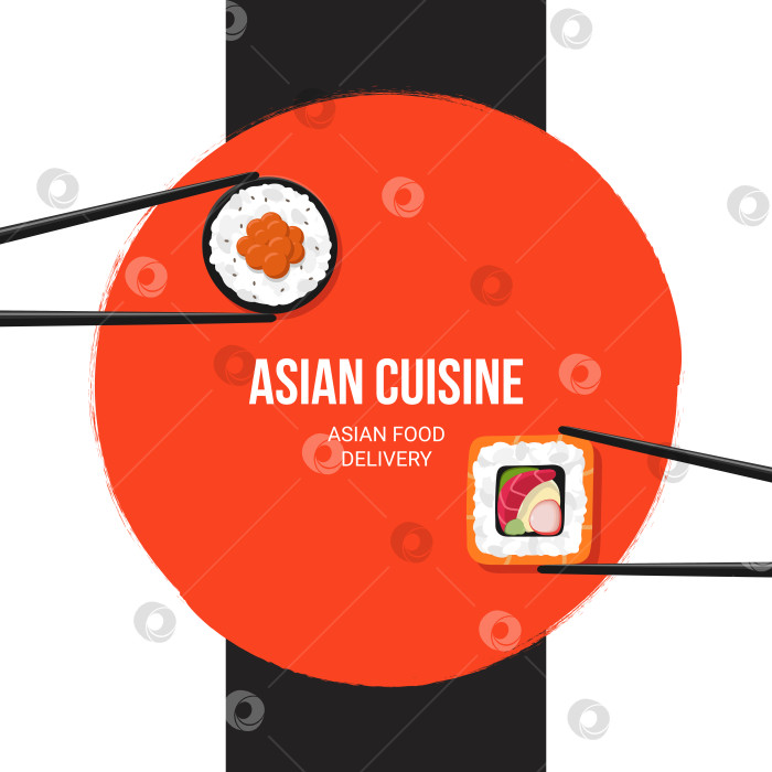 Скачать Шаблон плаката для социальных сетей для ресторана азиатской кухни с доставкой. Вектор фотосток Ozero