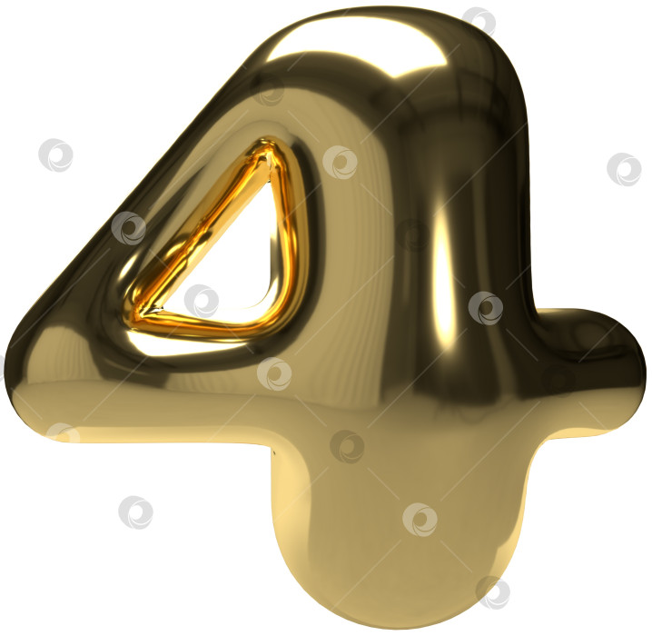 Скачать Золотой объемный шар № 4. Настоящий круглый шрифт из золотисто-желтого металла. Реалистичный элемент дизайна для баннера, распродажи, вечеринки, дня рождения, юбилея, свадьбы. Яркая фольгированная металлическая 3D-иллюстрация рендеринга фотосток Ozero