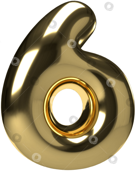 Скачать Золотой объемный шар № 6. Настоящий круглый шрифт из золотисто-желтого металла. Реалистичный элемент дизайна для баннера, распродажи, вечеринки, дня рождения, юбилея, свадьбы. Яркая металлическая 3D-иллюстрация рендеринга из фольги фотосток Ozero