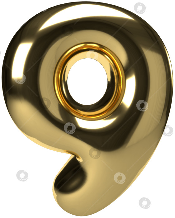 Скачать Золотой объемный шар № 9. Настоящий круглый шрифт из золотисто-желтого металла. Реалистичный элемент дизайна для баннера, распродажи, вечеринки, дня рождения, юбилея, свадьбы. Яркая металлическая 3D-иллюстрация рендеринга из фольги фотосток Ozero