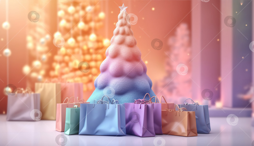 Скачать Рождественская елка 3D градиентный пастельный фон фотосток Ozero