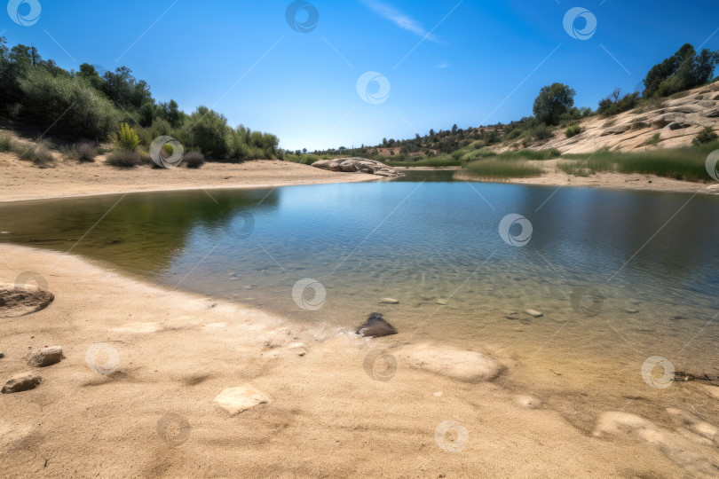 Скачать Понижение уровня воды в реке жарким летним видом фотосток Ozero