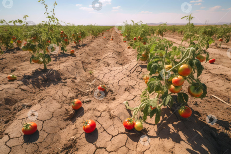 Скачать Вид на грядки с помидорами в очень жаркое лето фотосток Ozero