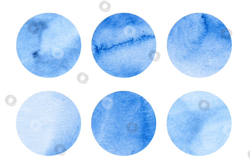 Скачать Набор акварельных кругов небесно-голубого цвета. Темно-синяя круглая геометрическая форма фотосток Ozero