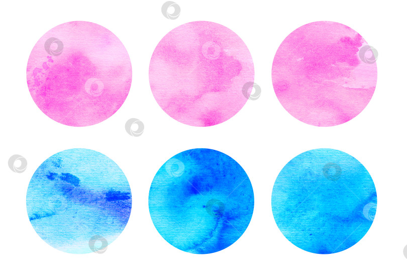 Скачать Набор голубых и розовых акварельных кругов. Круглый яркий красочный геом фотосток Ozero