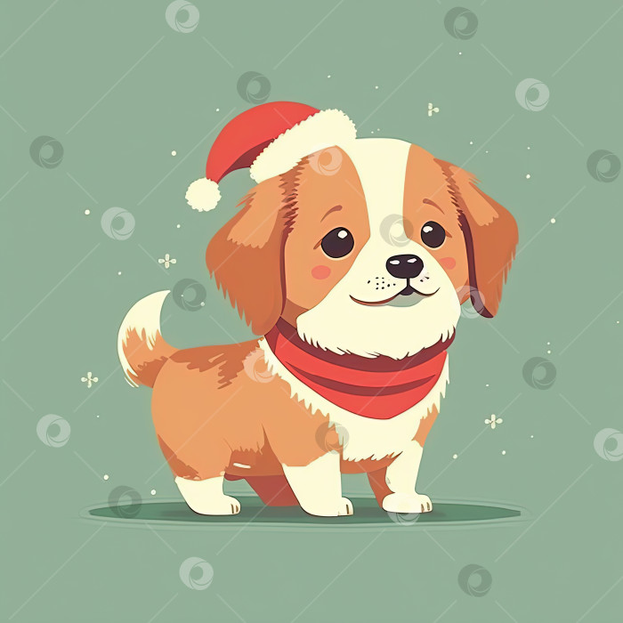 Скачать Рождественская 2D иллюстрация милой собачки, новогодний значок мультяшного щенка фотосток Ozero