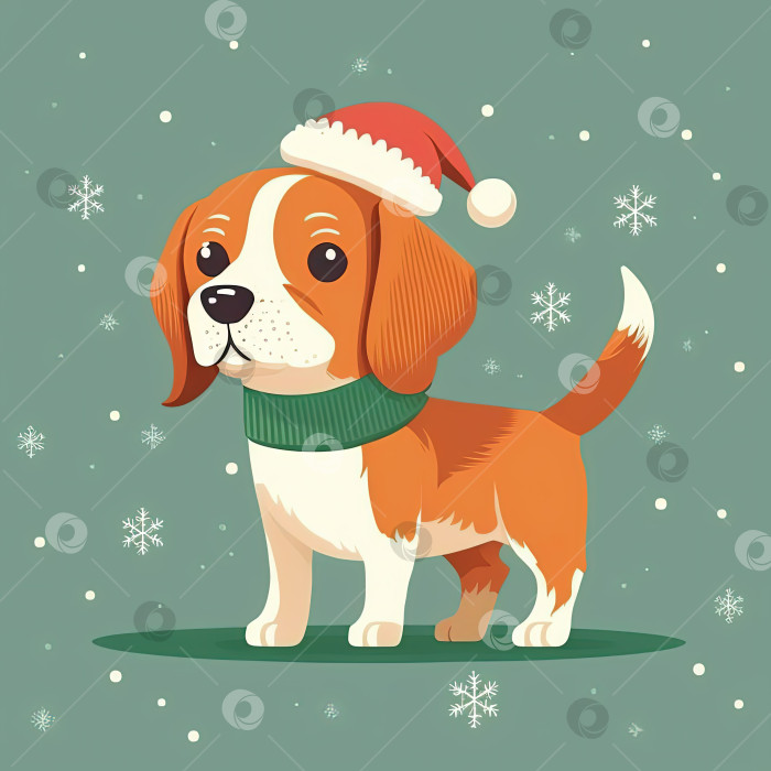 Скачать Рождественская 2D иллюстрация с милой собачкой, новогодний значок мультяшного щенка фотосток Ozero