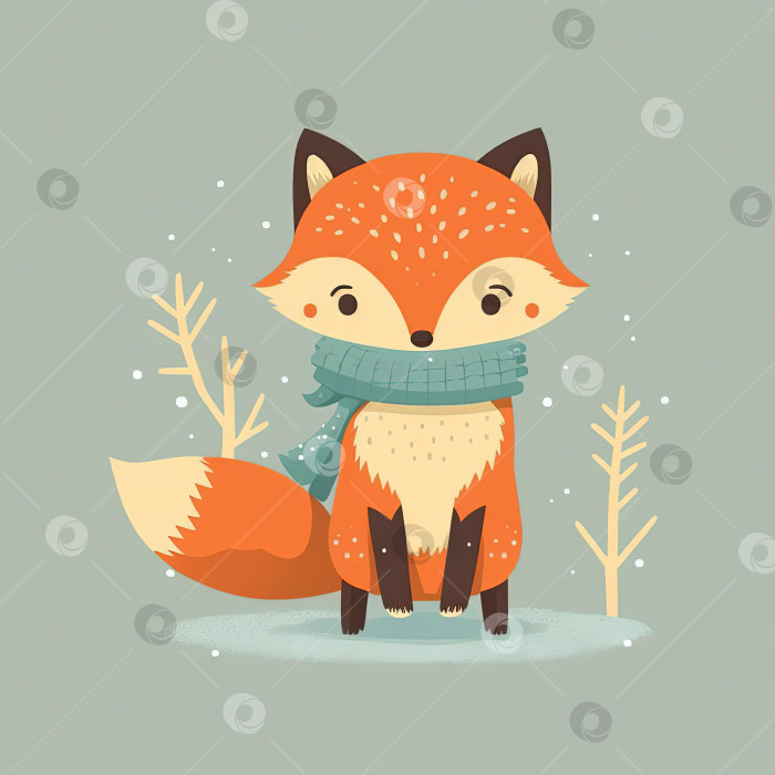 Скачать Рождественская 2D иллюстрация милой лисы, значок новогоднего мультфильма фотосток Ozero