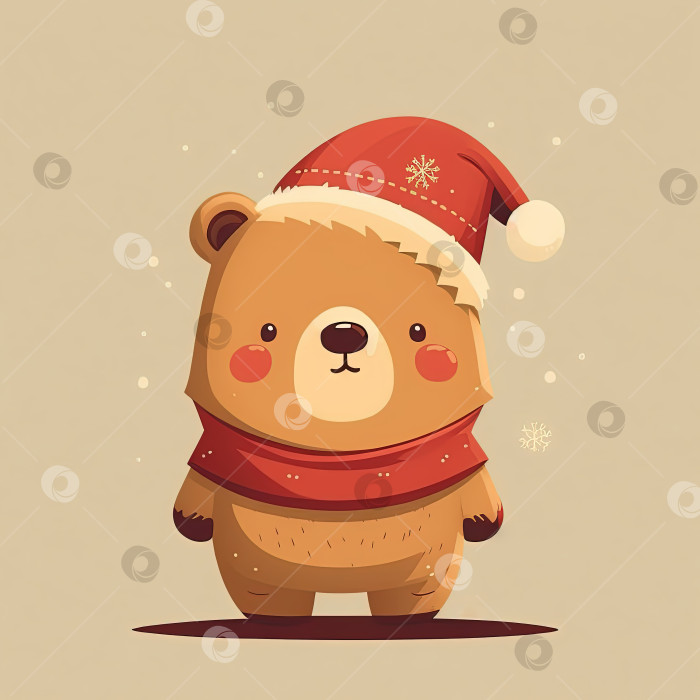 Скачать Милый мишка Рождественская 2D иллюстрация, новогодний мультяшный плюшевый мишка фотосток Ozero