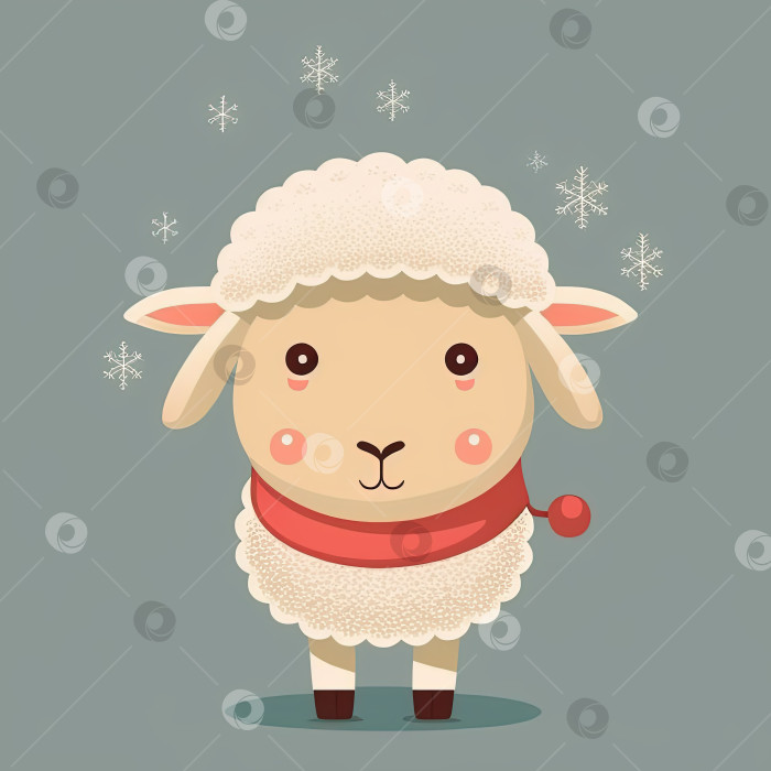 Скачать Симпатичная рождественская 2D иллюстрация овцы, новогодняя мультяшная иконка овцы фотосток Ozero