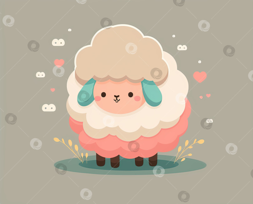 Скачать Симпатичная овечка 2D иллюстрация, значок мультяшной овцы фотосток Ozero