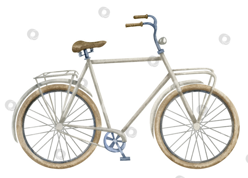 Скачать Дорожный велосипед. Акварельная рисованная иллюстрация классического городского велосипеда в стиле ретро на изолированном белом фоне. рисунок городского винтажного симпатичного транспорта с велосипедными колесами в пастельно-бежевых тонах для открыток фотосток Ozero