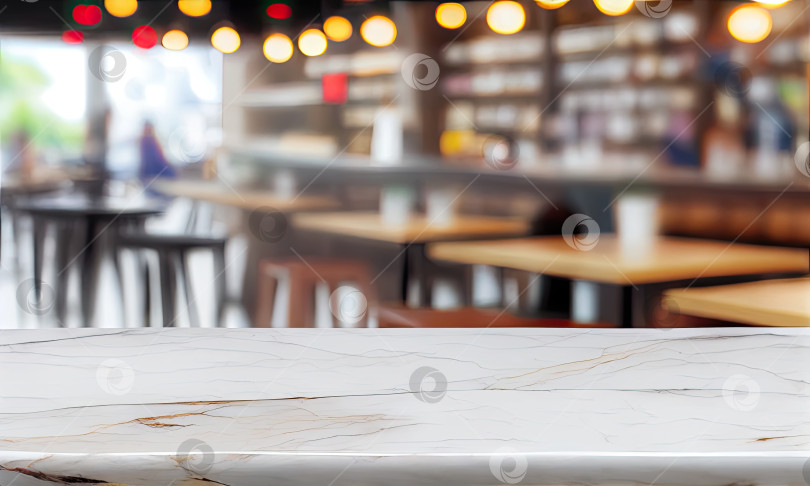 Скачать Мраморная столешница с размытым фоном интерьера кухни кафе-ресторана, генеративный искусственный интеллект фотосток Ozero