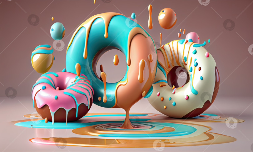 Скачать Движение пончиков окрашено в полный цвет, генеративный искусственный интеллект фотосток Ozero