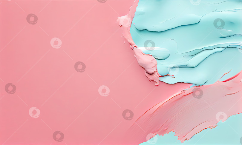 Скачать Голубая и розовая краска на пастельно-розовом фоне, генеративный ИИ фотосток Ozero