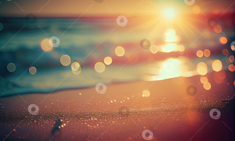Скачать Размытый тропический пляж с эффектом боке на фоне абстрактной волны солнечного света, генеративный искусственный интеллект фотосток Ozero