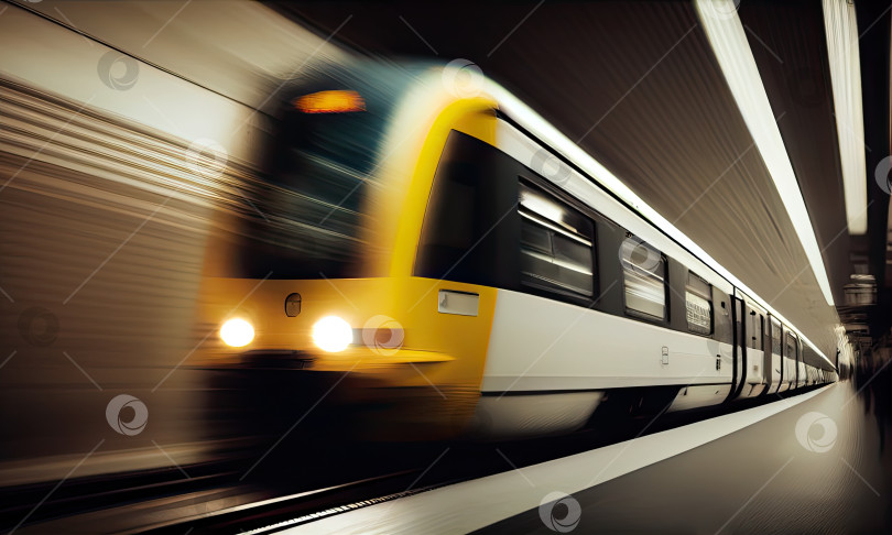 Скачать Поезд метро с эффектом размытия при движении, генеративный искусственный интеллект фотосток Ozero