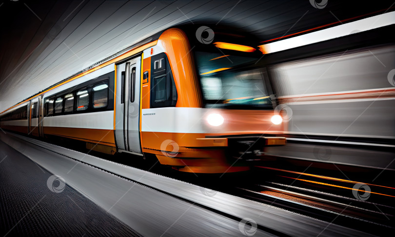 Скачать Поезд метро с эффектом размытия при движении, генеративный искусственный интеллект фотосток Ozero