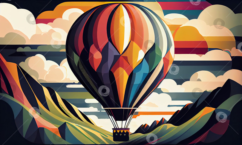 Скачать Красочный воздушный шар, летящий по небу, генеративный искусственный интеллект фотосток Ozero