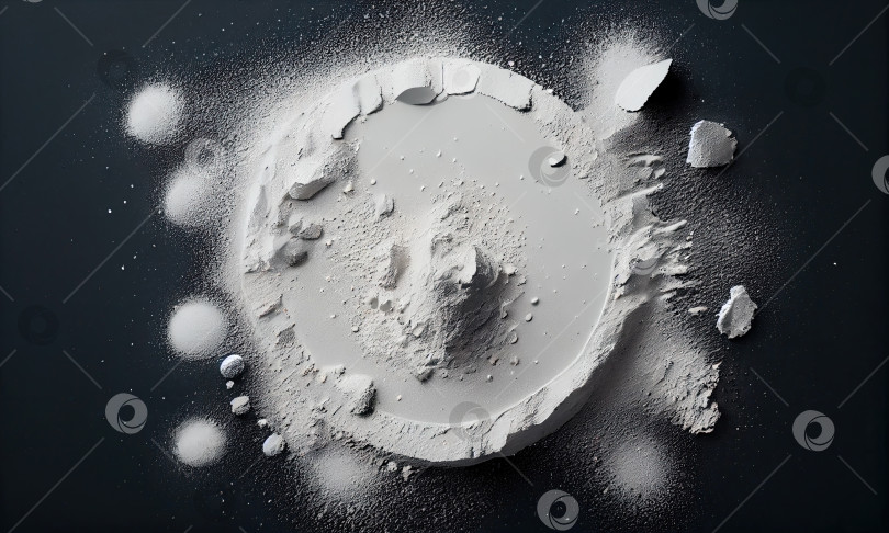 Скачать Текстура белого порошка с круглым ударным кратером, плоская укладка в стиле минимализма, генеративный искусственный интеллект фотосток Ozero