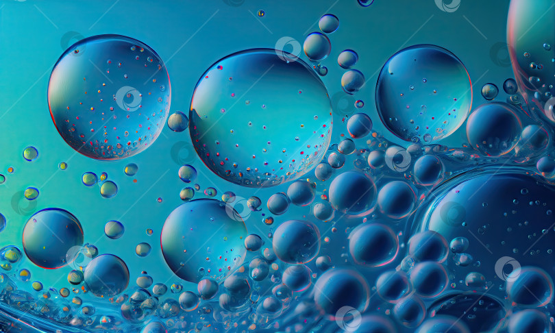 Скачать Множество пузырьков в голубой жидкости крупным планом, генеративный искусственный интеллект фотосток Ozero
