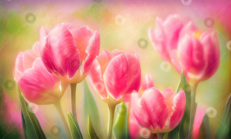 Скачать Розовые тюльпаны в саду на розовом фоне, генеративный ИИ фотосток Ozero