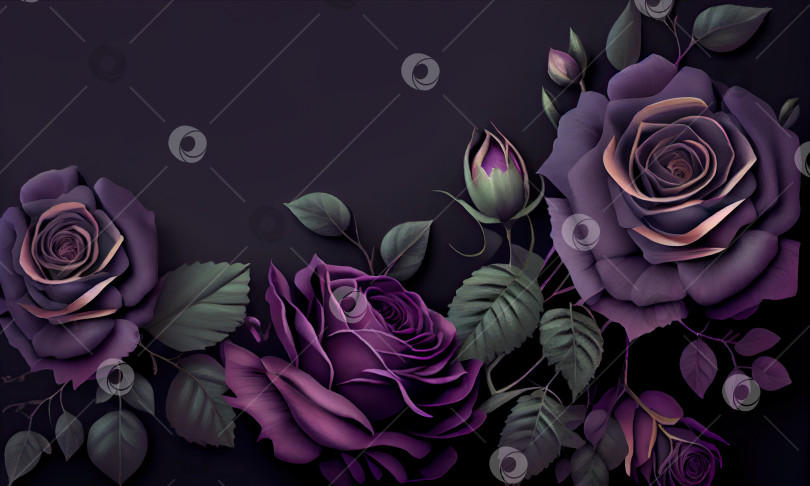 Скачать Фиолетовые розы на темном фоне, генеративный ИИ фотосток Ozero