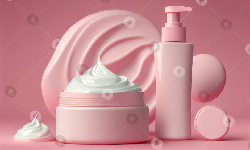 Скачать Розовая бутылочка крема и бутылочка сливок, генеративный ИИ фотосток Ozero