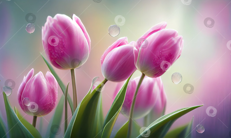 Скачать Красивые розовые тюльпаны на нечетком фоне, генеративный искусственный интеллект фотосток Ozero